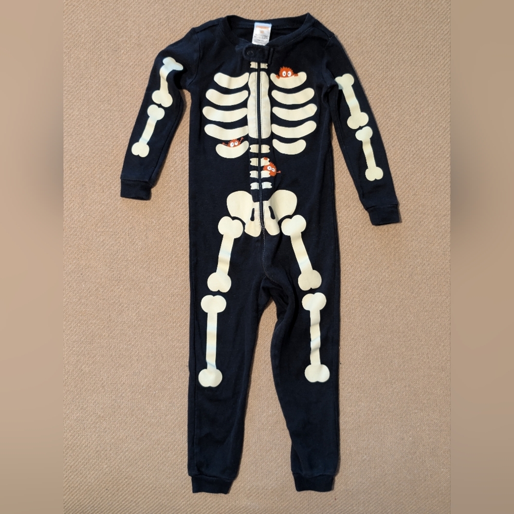 Gymboree Kids Toddlers Skeleton Long Sleeve Zip Up One Piece Pajamas Sleepwear